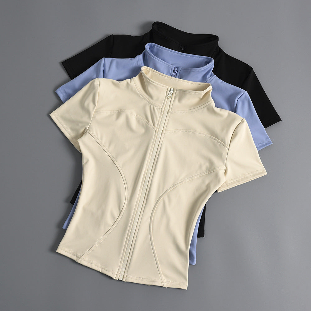 Contoura Zip-Up Crop Top - Women's Short Sleeve Activewear | Sculpt Fit
