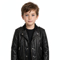 Kids Black Leather Biker Jacket | Front Back Side View | Ages 4-14