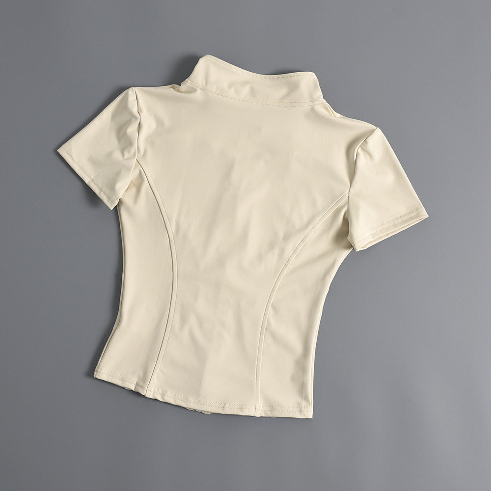 Contoura Zip-Up Crop Top - Women's Short Sleeve Activewear | Sculpt Fit