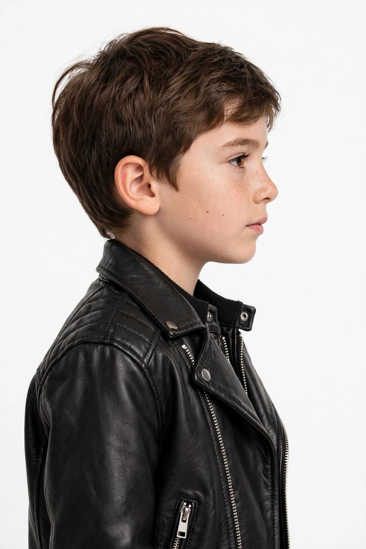 Kids Black Leather Biker Jacket | Front Back Side View | Ages 4-14