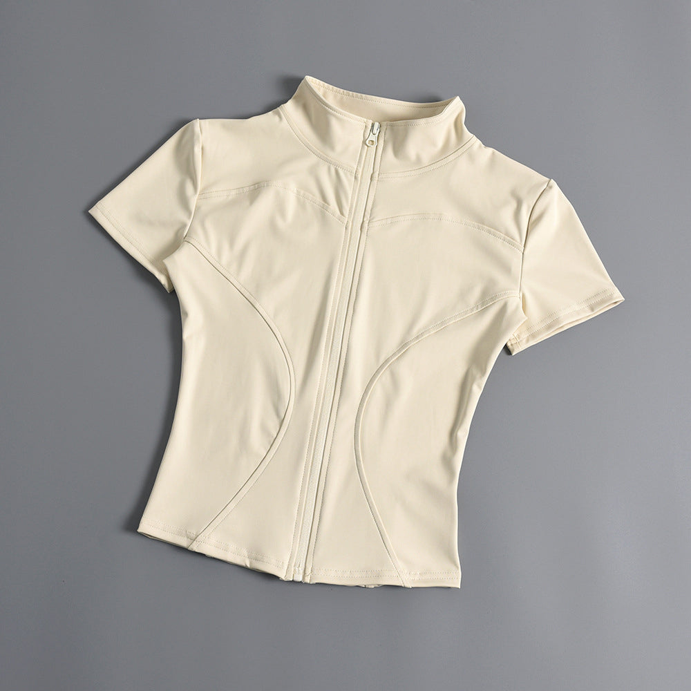 Contoura Zip-Up Crop Top - Women's Short Sleeve Activewear | Sculpt Fit