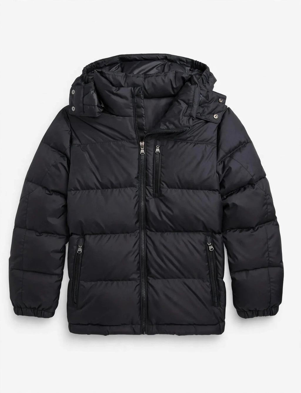 Men's Winter Puffer Jacket - No Logo - 4 Colors - Hooded Warm Puffy Coat - Front & Back View