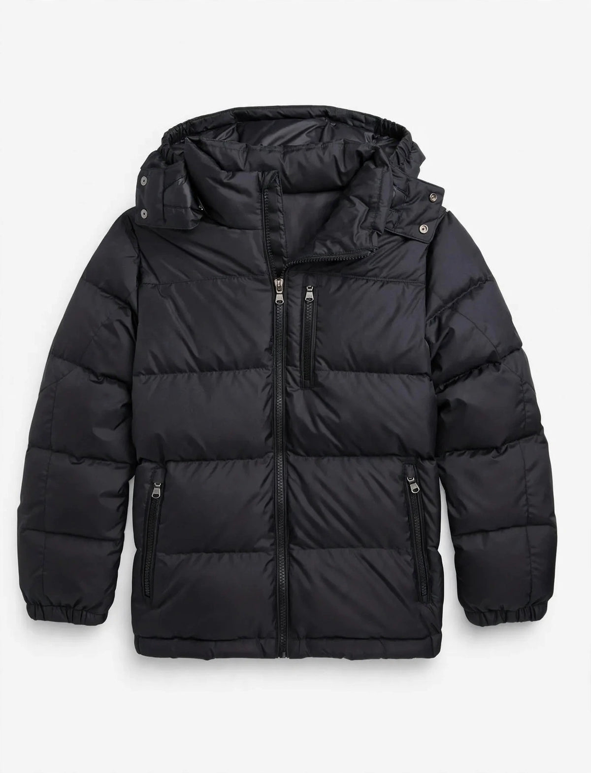 Men's Winter Puffer Jacket - No Logo - 4 Colors - Hooded Warm Puffy Coat - Front & Back View