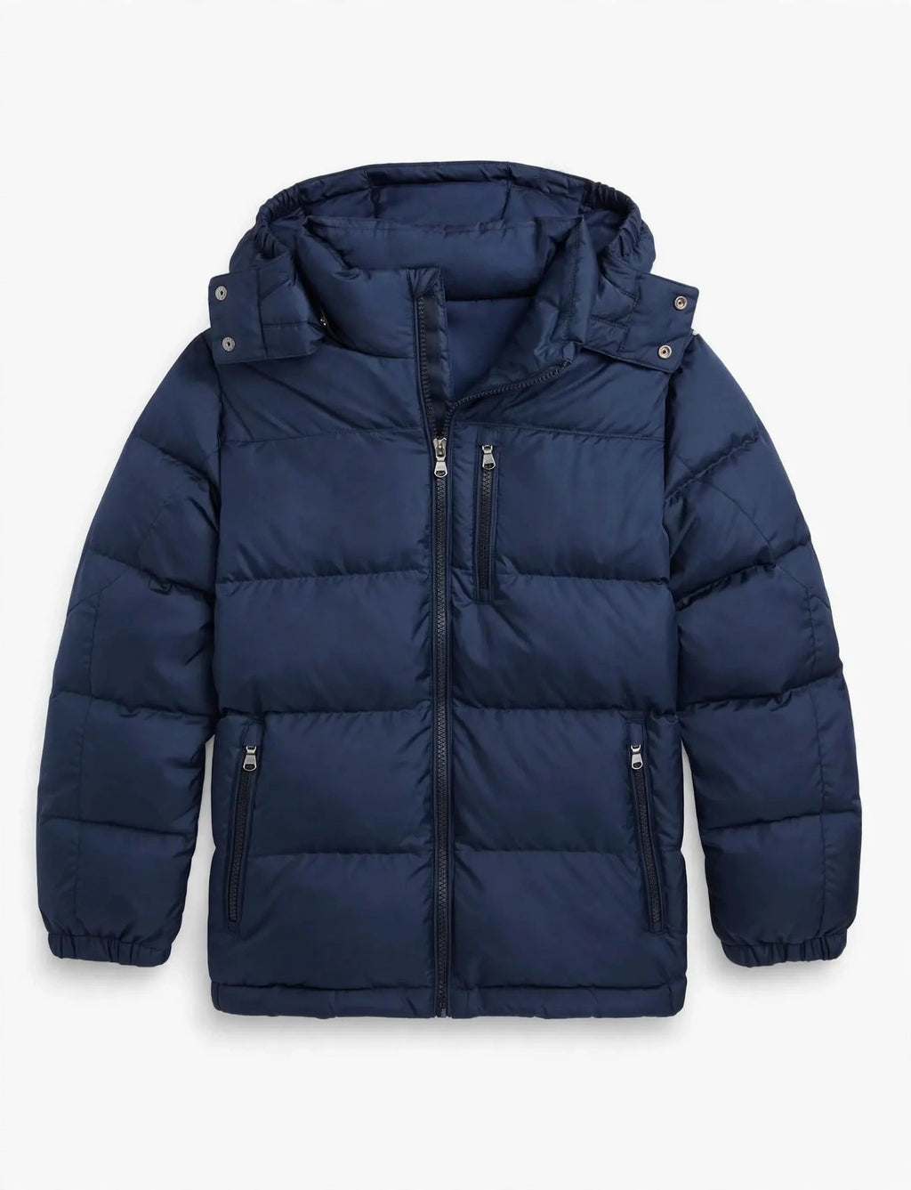 Men's Winter Puffer Jacket - No Logo - 4 Colors - Hooded Warm Puffy Coat - Front & Back View