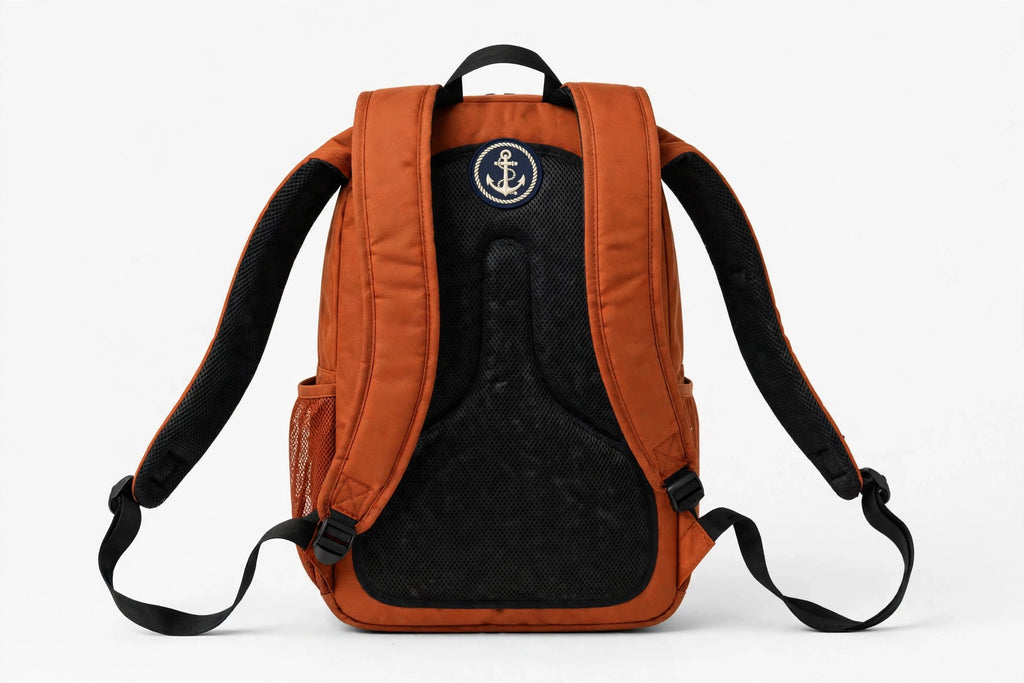 Anchor Clothing Signature Backpack - Water-Resistant Daypack with Embroidered Anchor Patch - Burnt Orange