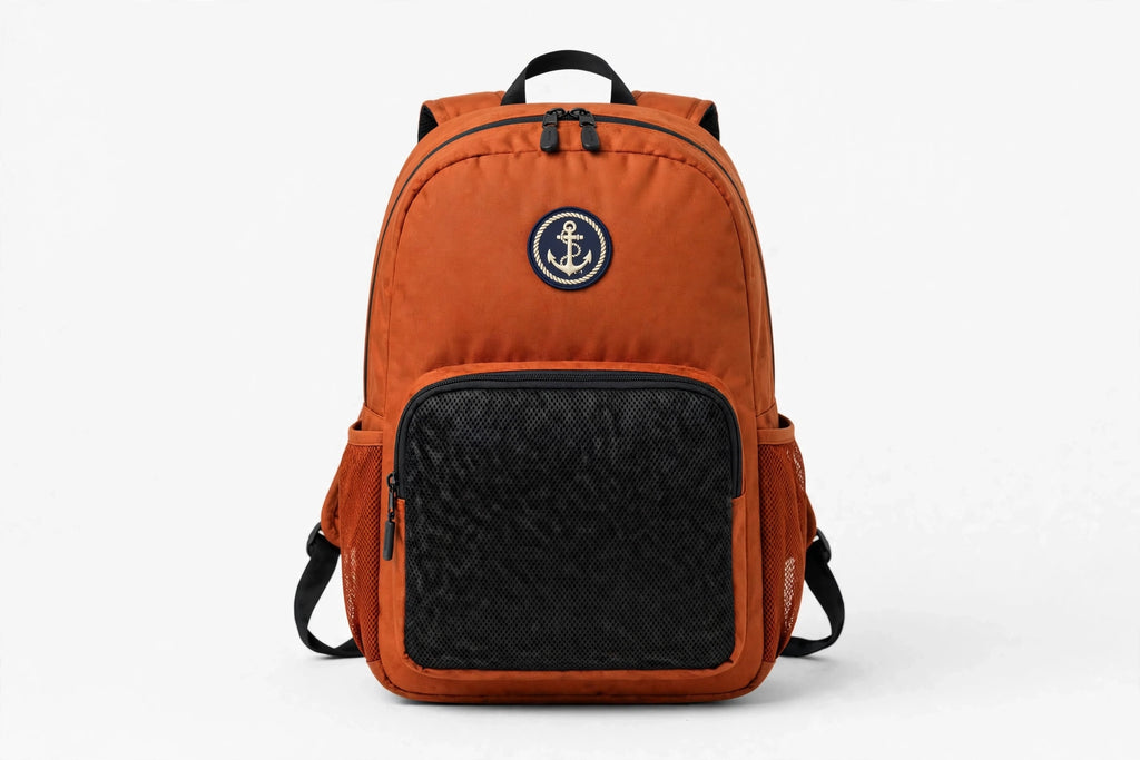 Anchor Clothing Signature Backpack - Water-Resistant Daypack with Embroidered Anchor Patch - Burnt Orange