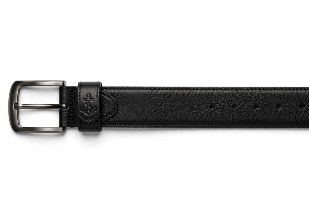Men's Vintage Leather Belt - Brown Genuine Leather with Anchor Embossed and Antique Brass Buckle
