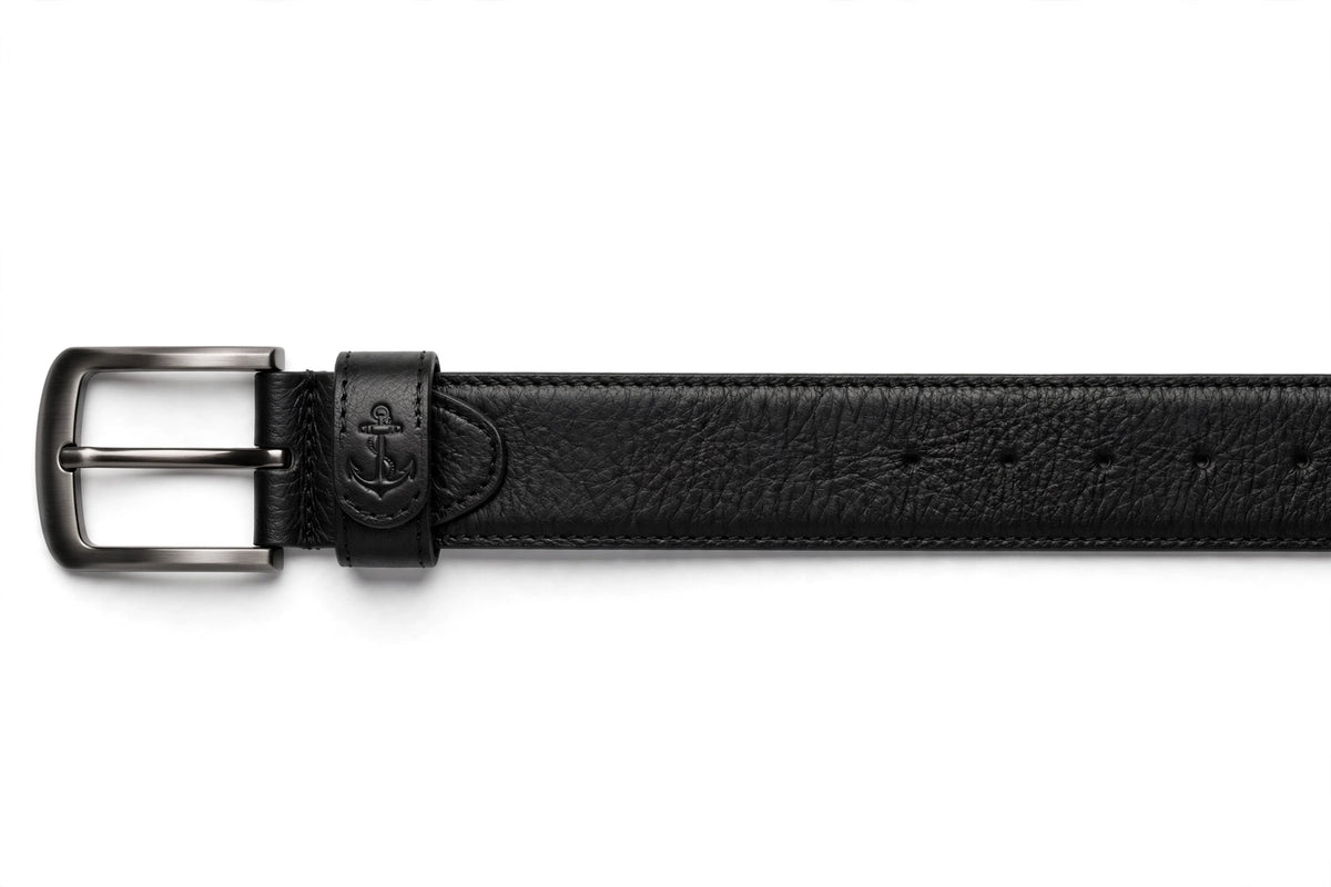 Men's Vintage Leather Belt - Brown Genuine Leather with Anchor Embossed and Antique Brass Buckle