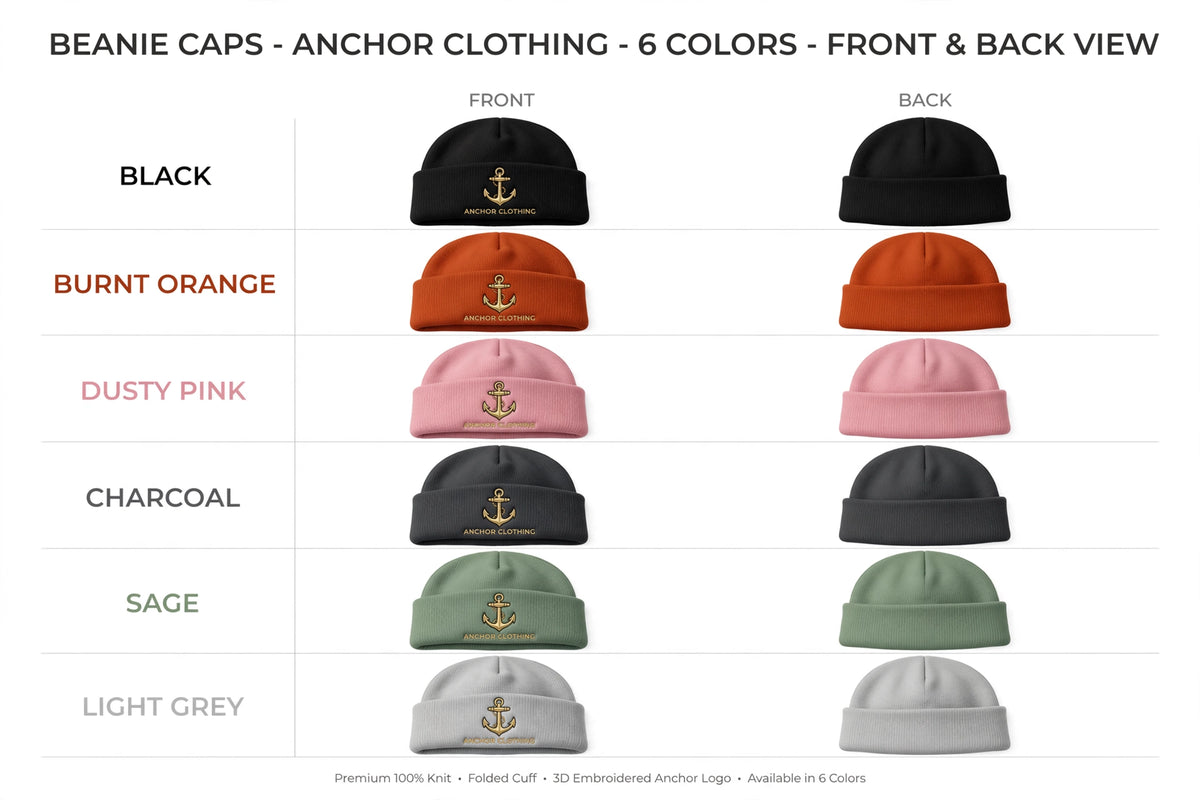 Anchor Clothing Signature Cuffed Beanie - Premium Knit Fisherman Beanie with 3D Embroidered Anchor Logo | 6 Colors