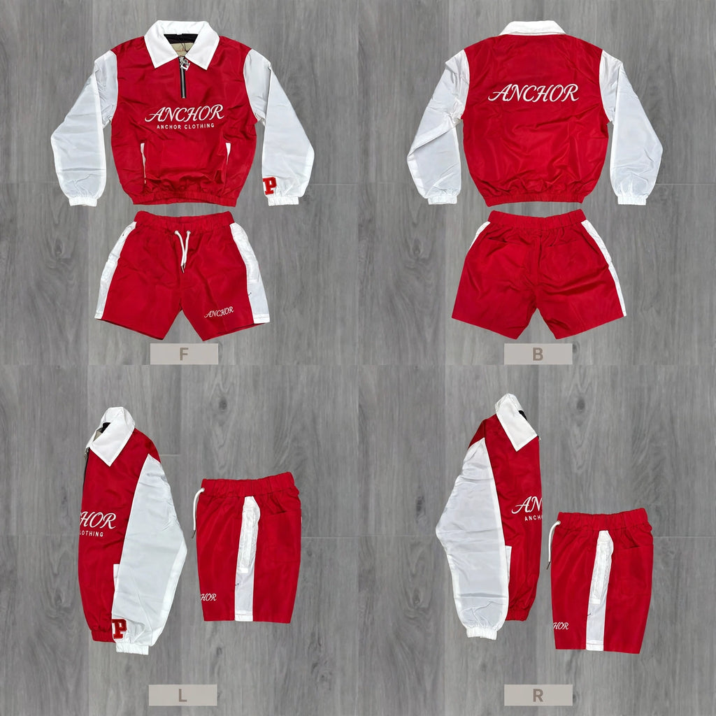 Anchor Clothing 3-Pack Windbreaker Sets - Unisex Quarter-Zip Jacket & Shorts Set - Red Pink Blue - Buy 2 Get 1 Free
