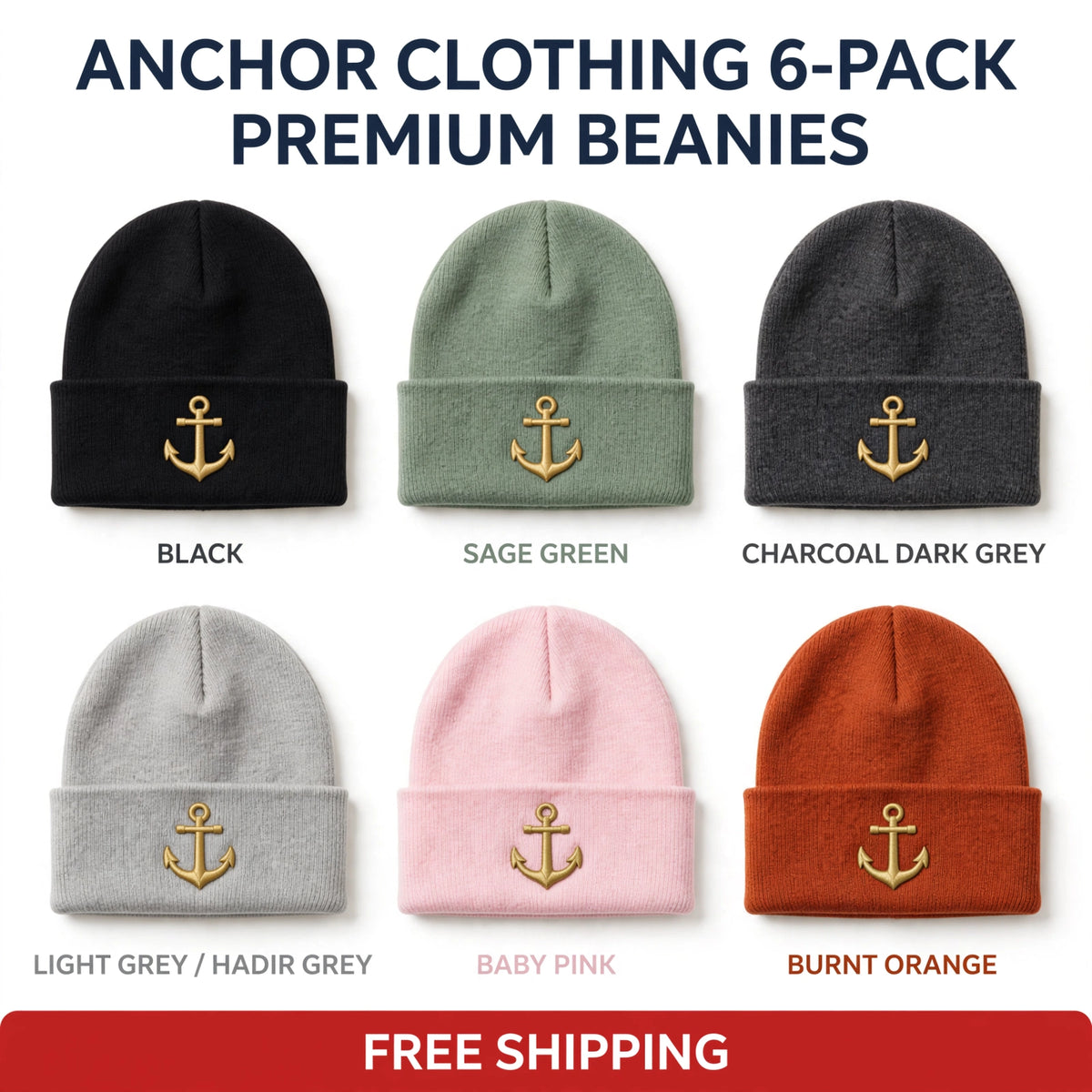 Anchor Clothing Signature Cuffed Beanie - Premium Knit Fisherman Beanie with 3D Embroidered Anchor Logo | 6 Colors