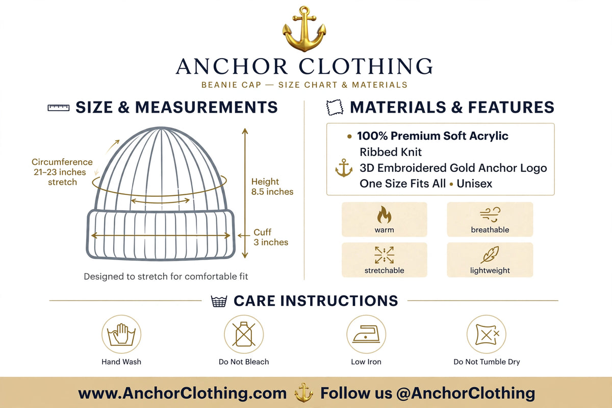 Anchor Clothing Signature Cuffed Beanie - Premium Knit Fisherman Beanie with 3D Embroidered Anchor Logo | 6 Colors