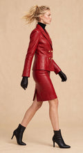 Anchor Clothing Red Leather Blazer Skirt Set - Double-Breasted Blazer + Pencil Skirt - Women's Luxury Faux Leather 2-Piece Suit