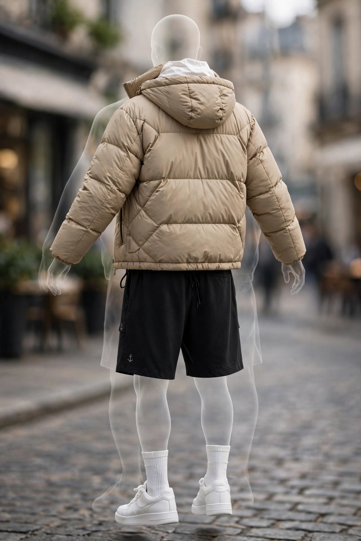 Anchor Street Puffer Bundle - Men's 3-Piece Winter Set | Grey Hooded Puffer Jacket + T-Shirt + Shorts