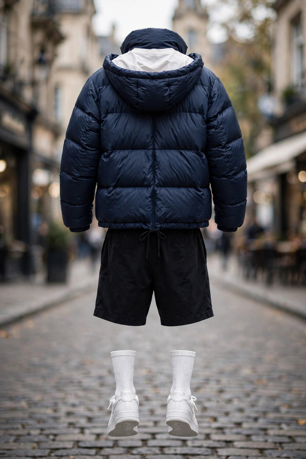 Anchor Street Puffer Bundle - Men's 3-Piece Winter Set | Grey Hooded Puffer Jacket + T-Shirt + Shorts