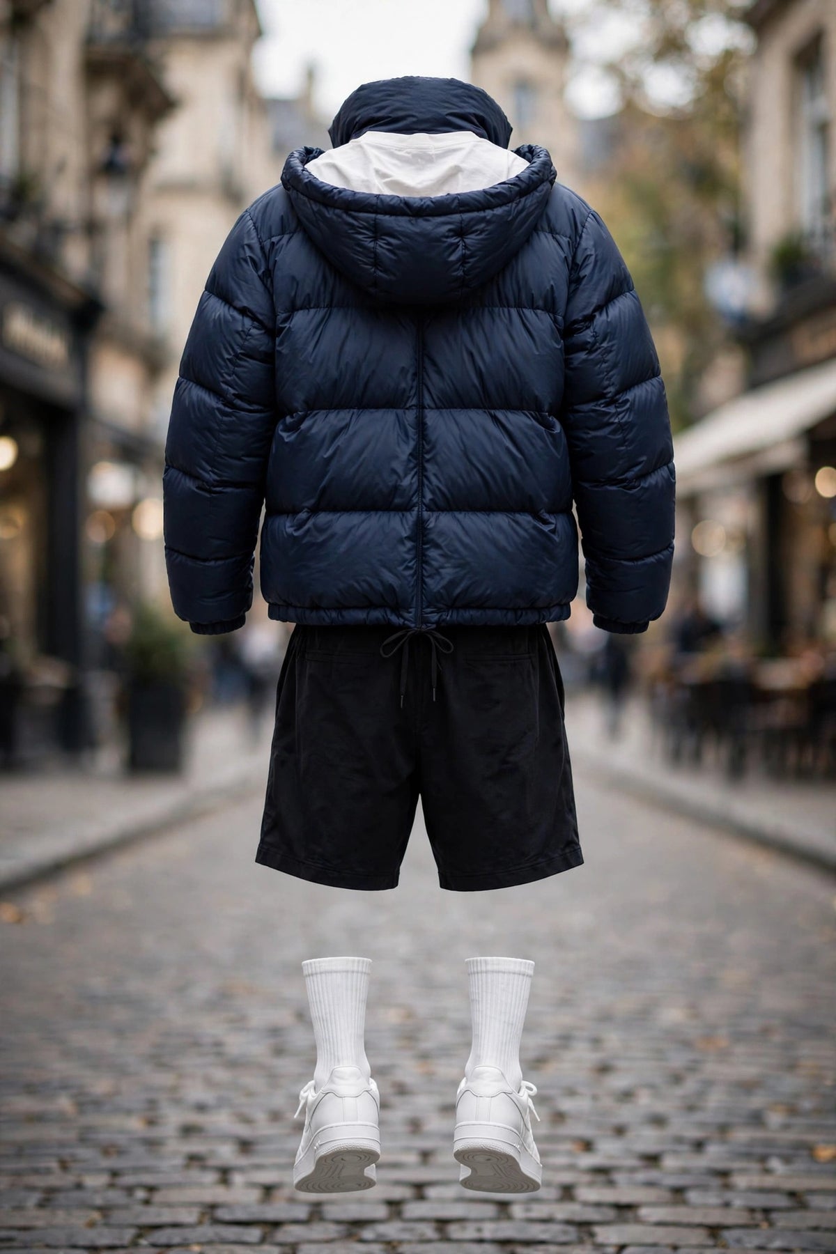 Anchor Street Puffer Bundle - Men's 3-Piece Winter Set | Grey Hooded Puffer Jacket + T-Shirt + Shorts