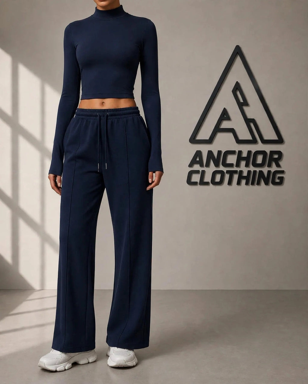 Nylon Spandex Lounge Set, Long Sleeve Top & Sweatpants, Athletic Outfit