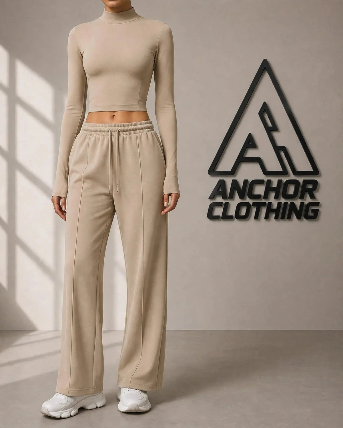 Nylon Spandex Lounge Set, Long Sleeve Top & Sweatpants, Athletic Outfit