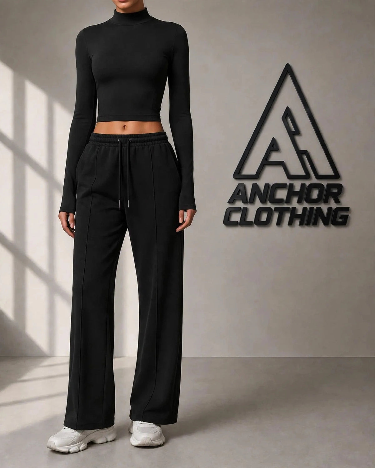Nylon Spandex Lounge Set, Long Sleeve Top & Sweatpants, Athletic Outfit