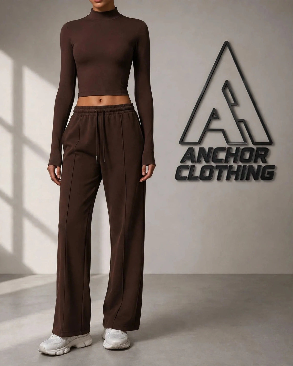Nylon Spandex Lounge Set, Long Sleeve Top & Sweatpants, Athletic Outfit