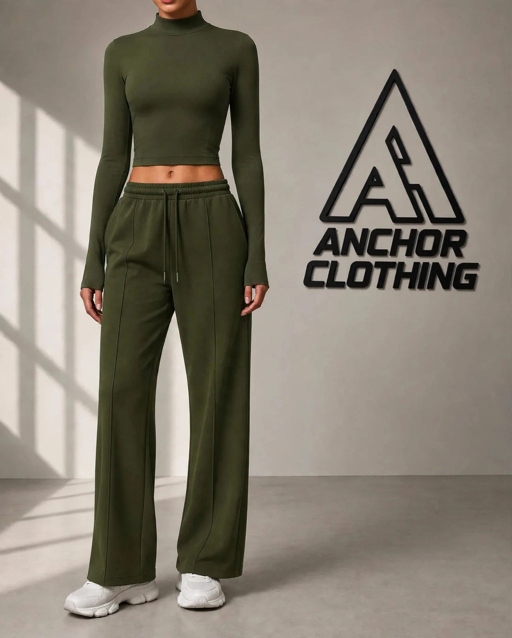 Nylon Spandex Lounge Set, Long Sleeve Top & Sweatpants, Athletic Outfit