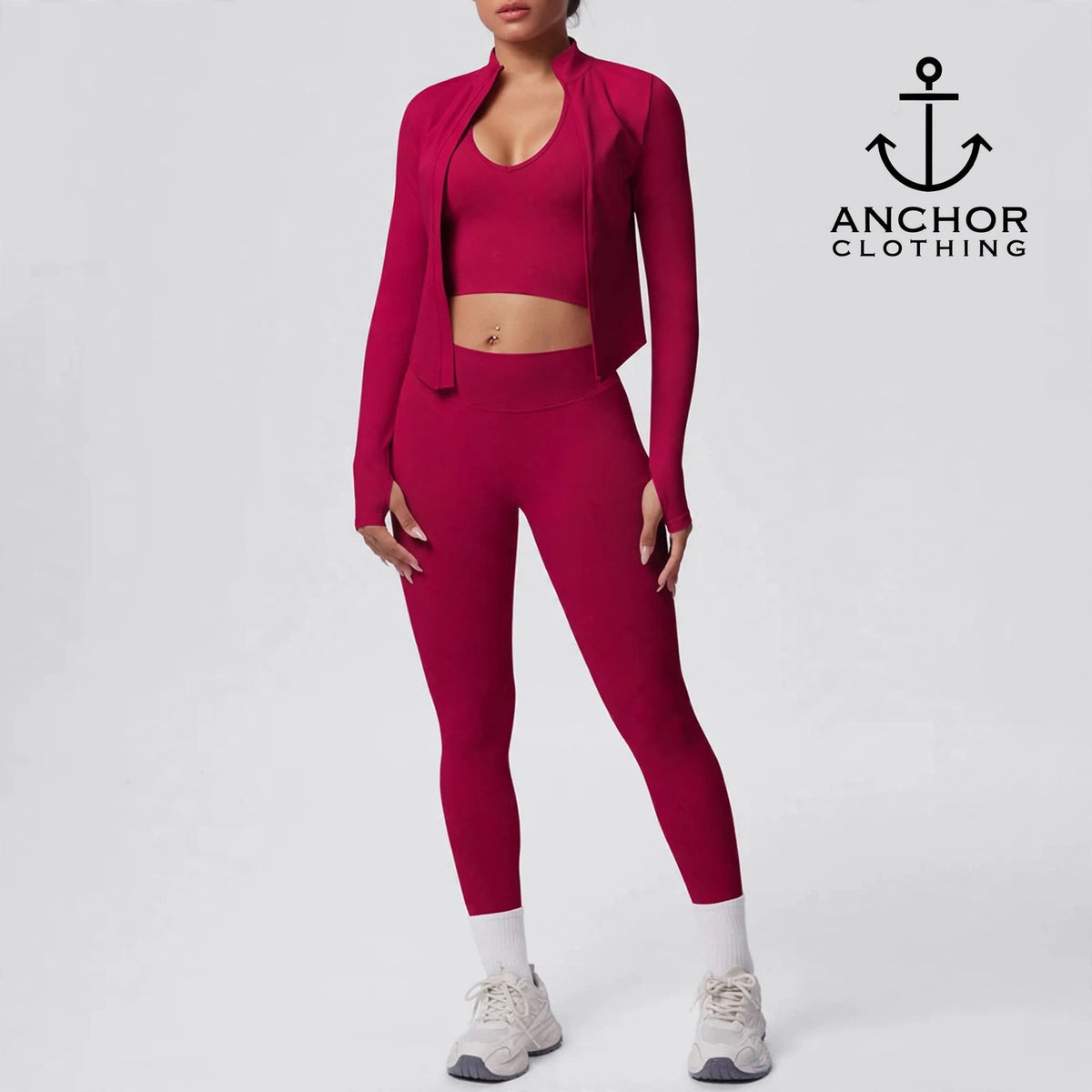 Women’s Seamless 3 Piece Yoga Set | Sports Bra Leggings & Zip Jacket | Matching Gym Outfit