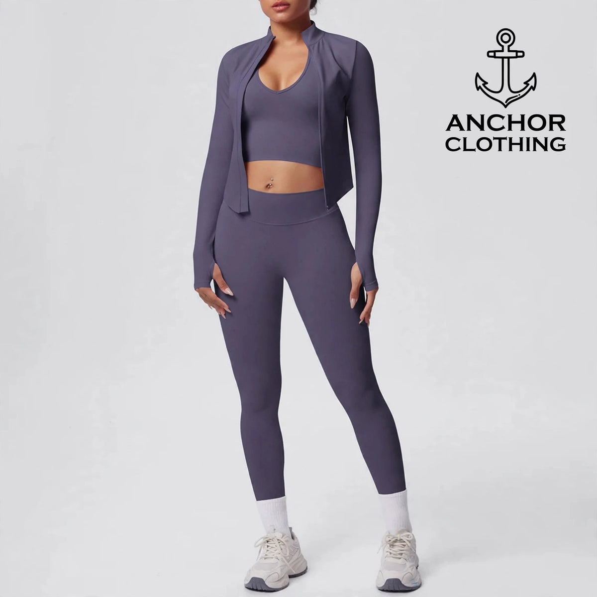 Women’s Seamless 3 Piece Yoga Set | Sports Bra Leggings & Zip Jacket | Matching Gym Outfit