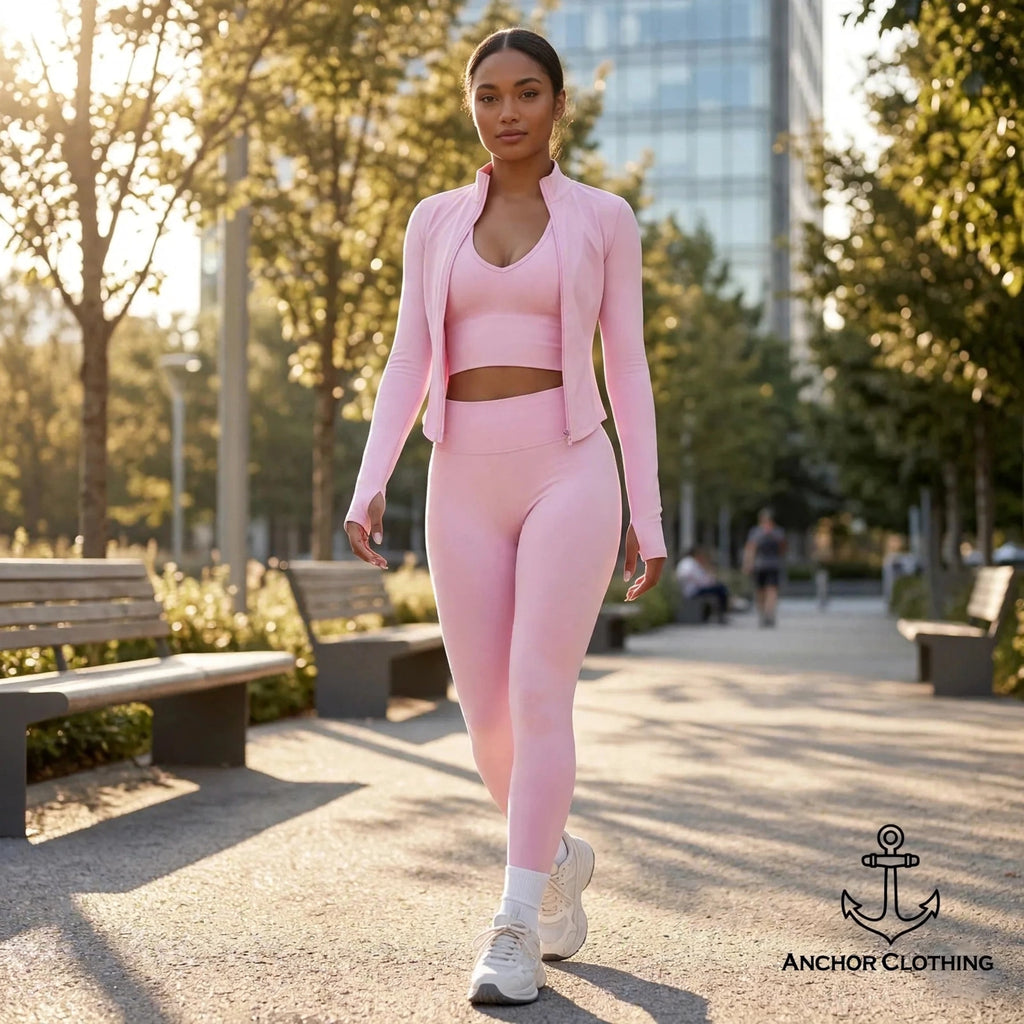 Women’s Seamless 3 Piece Yoga Set | Sports Bra Leggings & Zip Jacket | Matching Gym Outfit