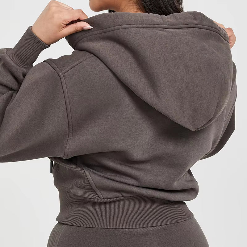 Women's 3-Piece Activewear Set - Cropped Zip-Up Hoodie + Sports Bra + High-Waisted Leggings - Gym Workout Yoga Set