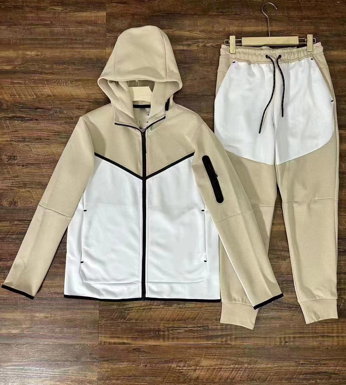 Anchor Active Tech Fleece Tracksuit - 2 Piece Hooded Sweatsuit - Black & Grey