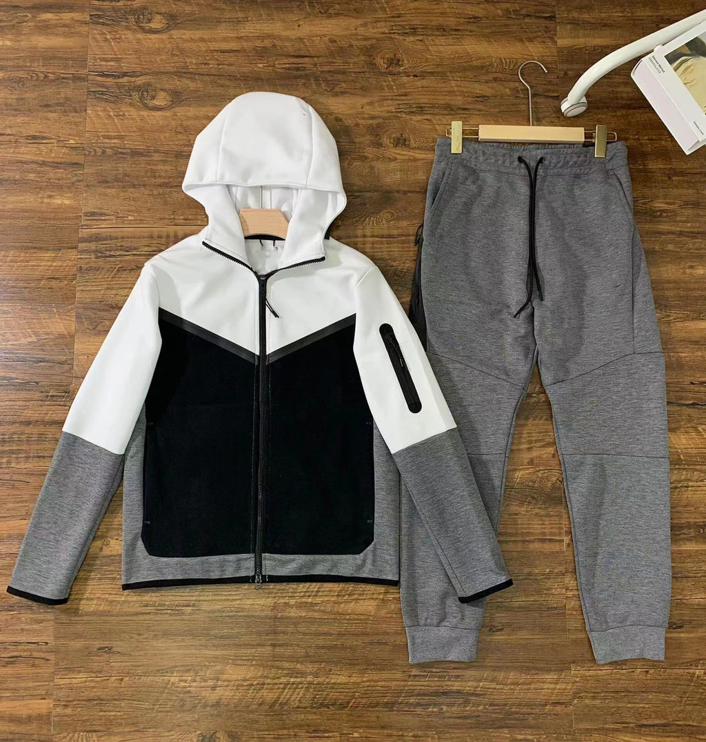 Anchor Active Tech Fleece Tracksuit - 2 Piece Hooded Sweatsuit - Black & Grey