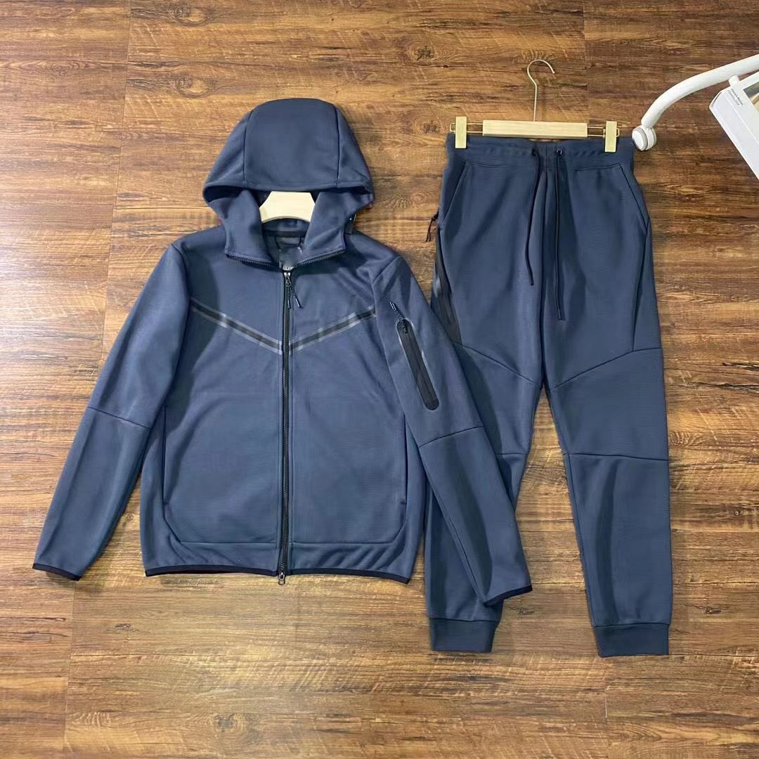 Anchor Active Tech Fleece Tracksuit - 2 Piece Hooded Sweatsuit - Black & Grey