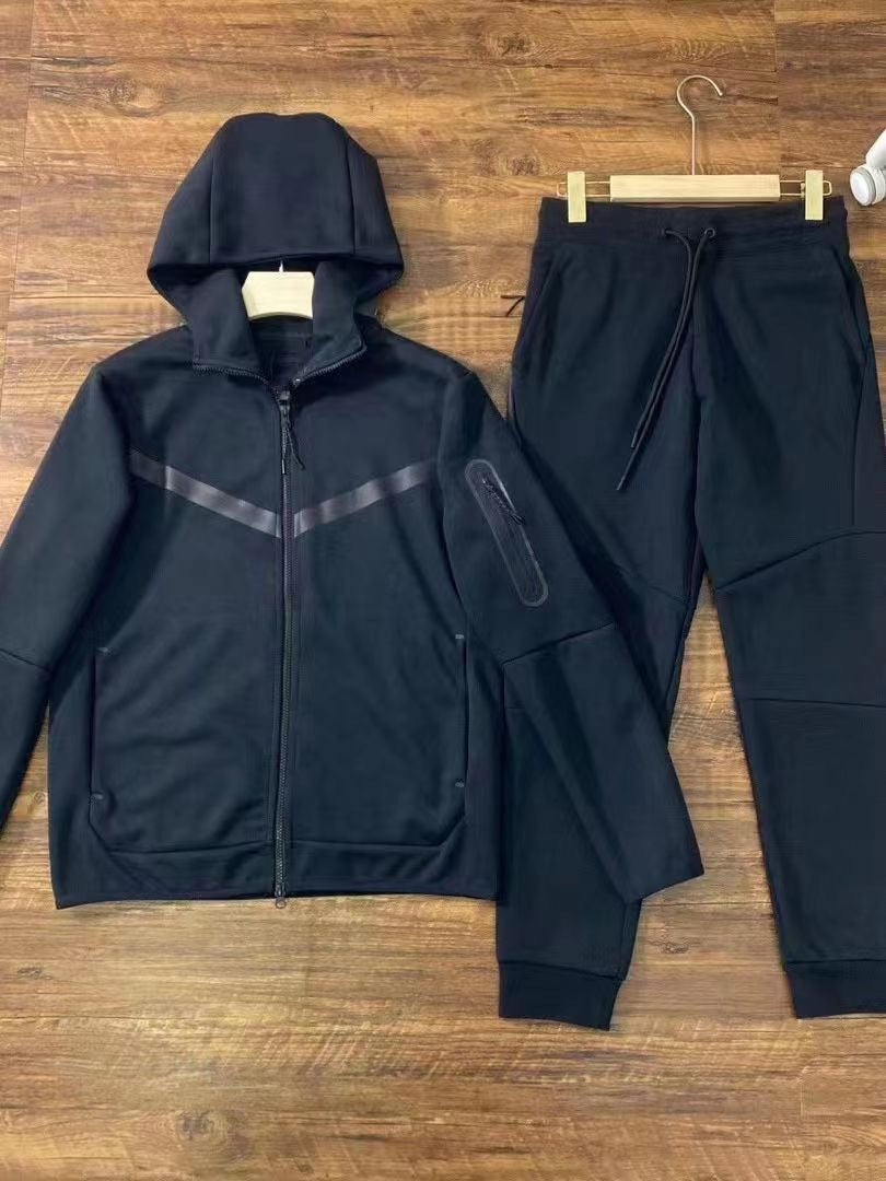 Anchor Active Tech Fleece Tracksuit - 2 Piece Hooded Sweatsuit - Black & Grey