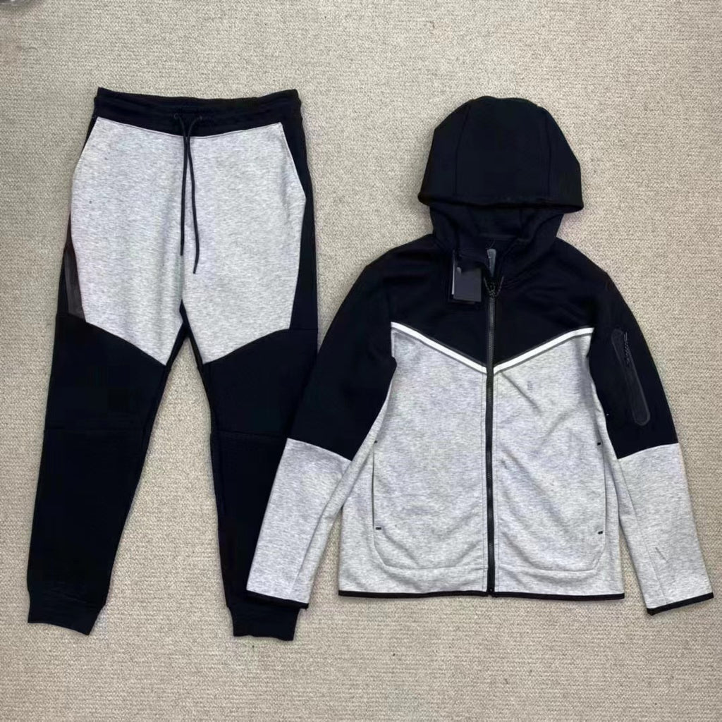 Anchor Active Tech Fleece Tracksuit - 2 Piece Hooded Sweatsuit - Black & Grey
