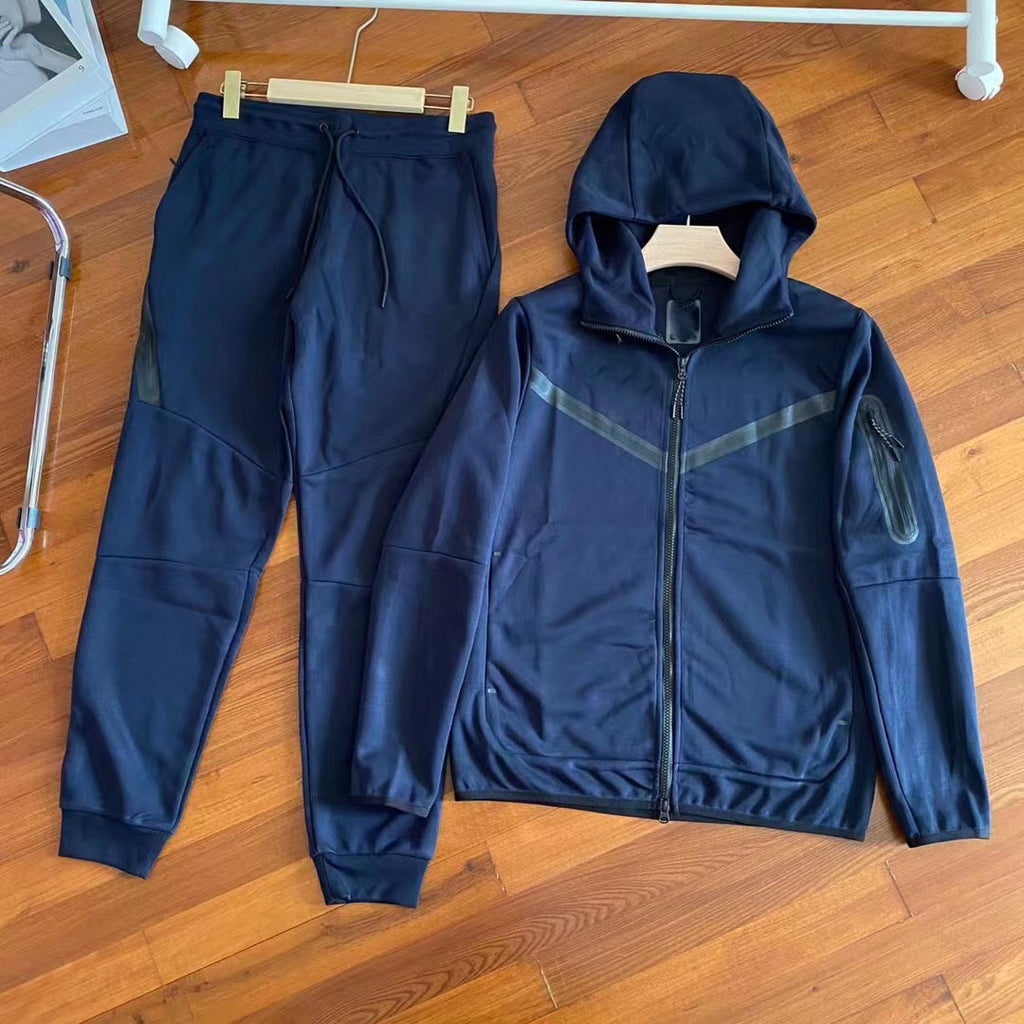 Anchor Active Tech Fleece Tracksuit - 2 Piece Hooded Sweatsuit - Black & Grey