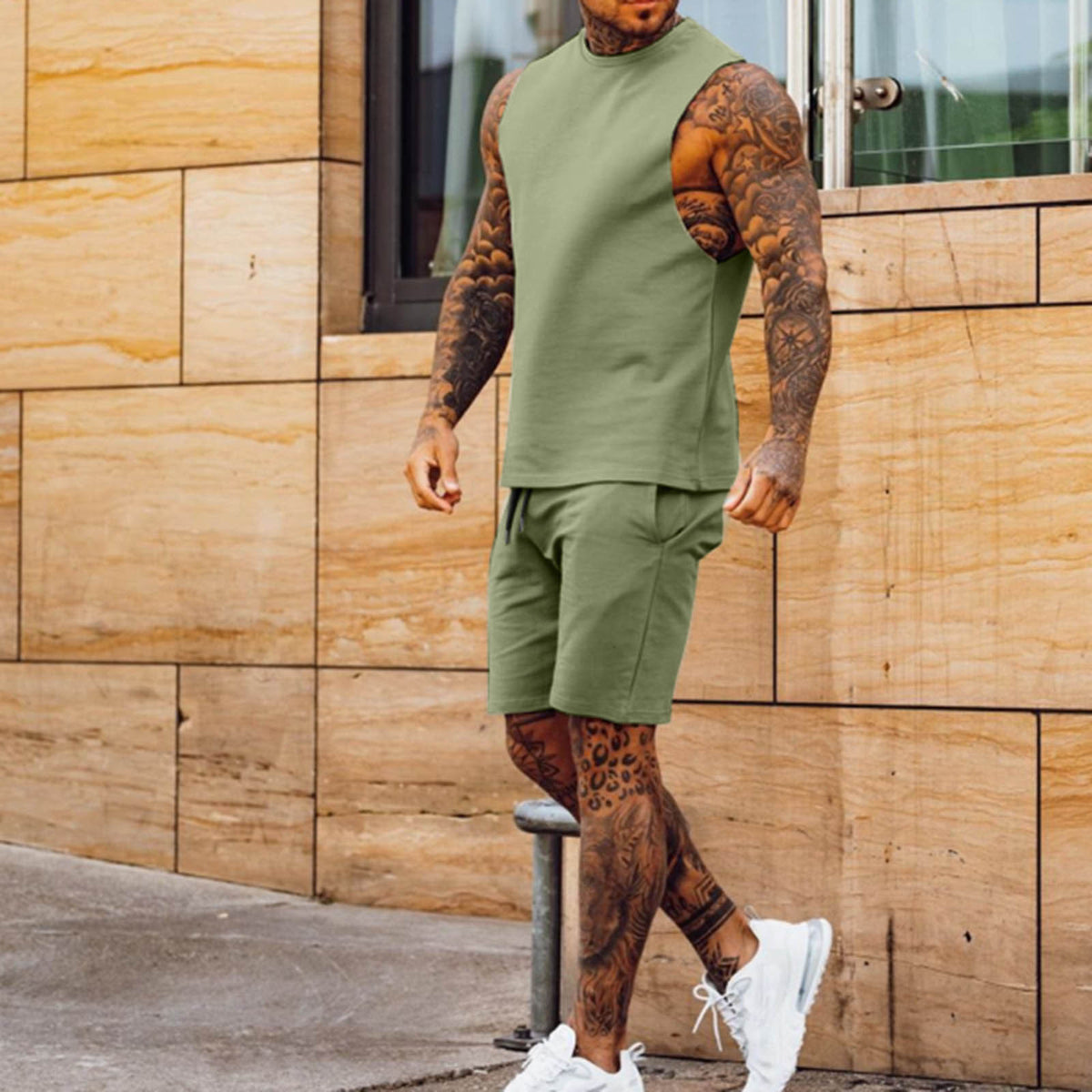 Men's Summer 2 Piece Set - Sleeveless Muscle Tank Top + Drawstring Shorts - Casual Gym & Streetwear Outfit