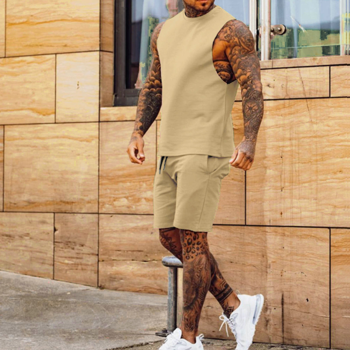Men's Summer 2 Piece Set - Sleeveless Muscle Tank Top + Drawstring Shorts - Casual Gym & Streetwear Outfit