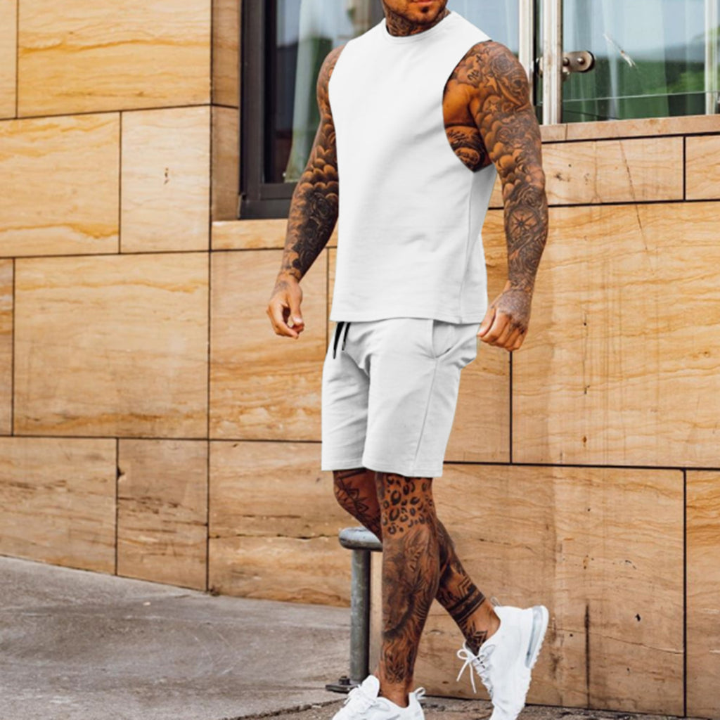 Men's Summer 2 Piece Set - Sleeveless Muscle Tank Top + Drawstring Shorts - Casual Gym & Streetwear Outfit