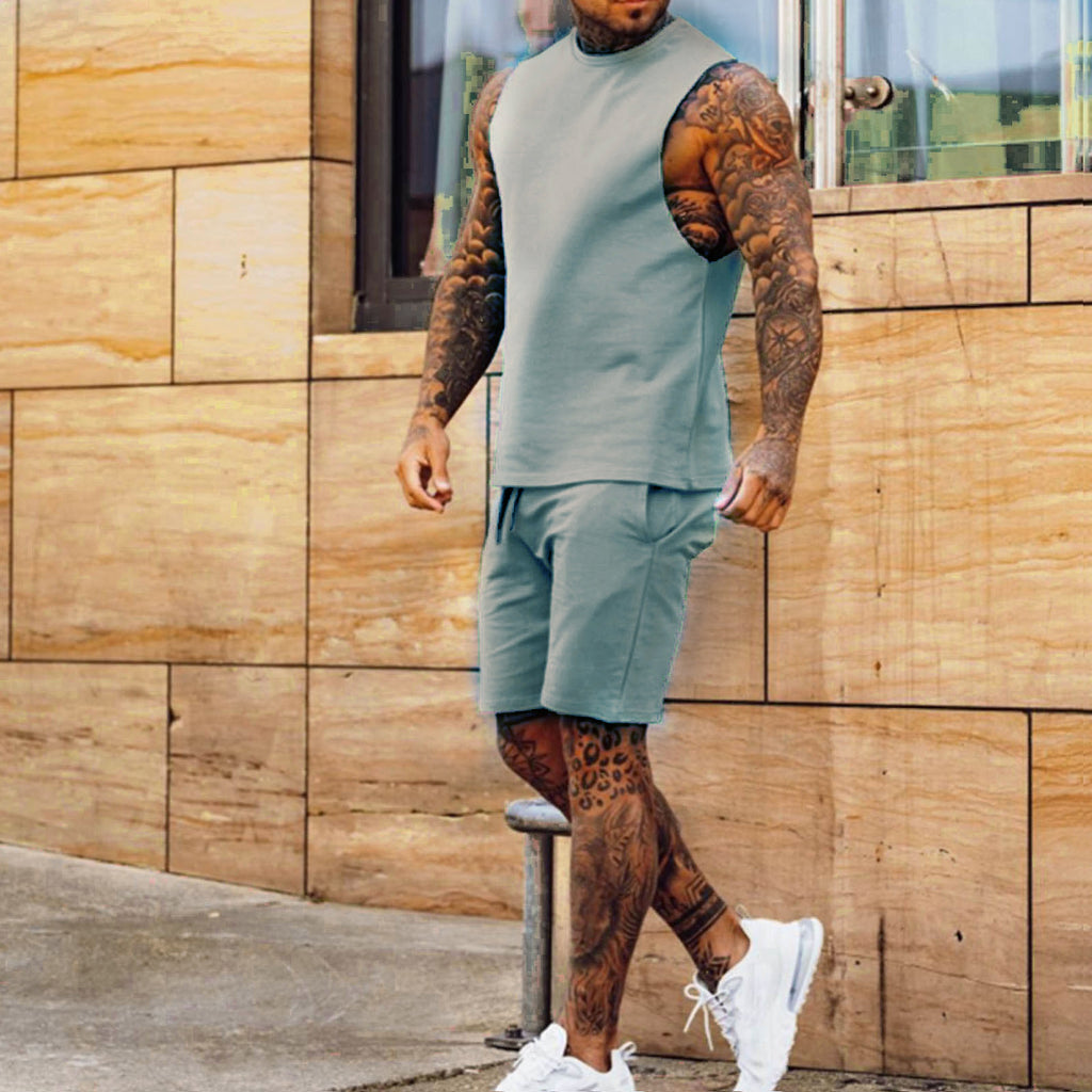 Men's Summer 2 Piece Set - Sleeveless Muscle Tank Top + Drawstring Shorts - Casual Gym & Streetwear Outfit