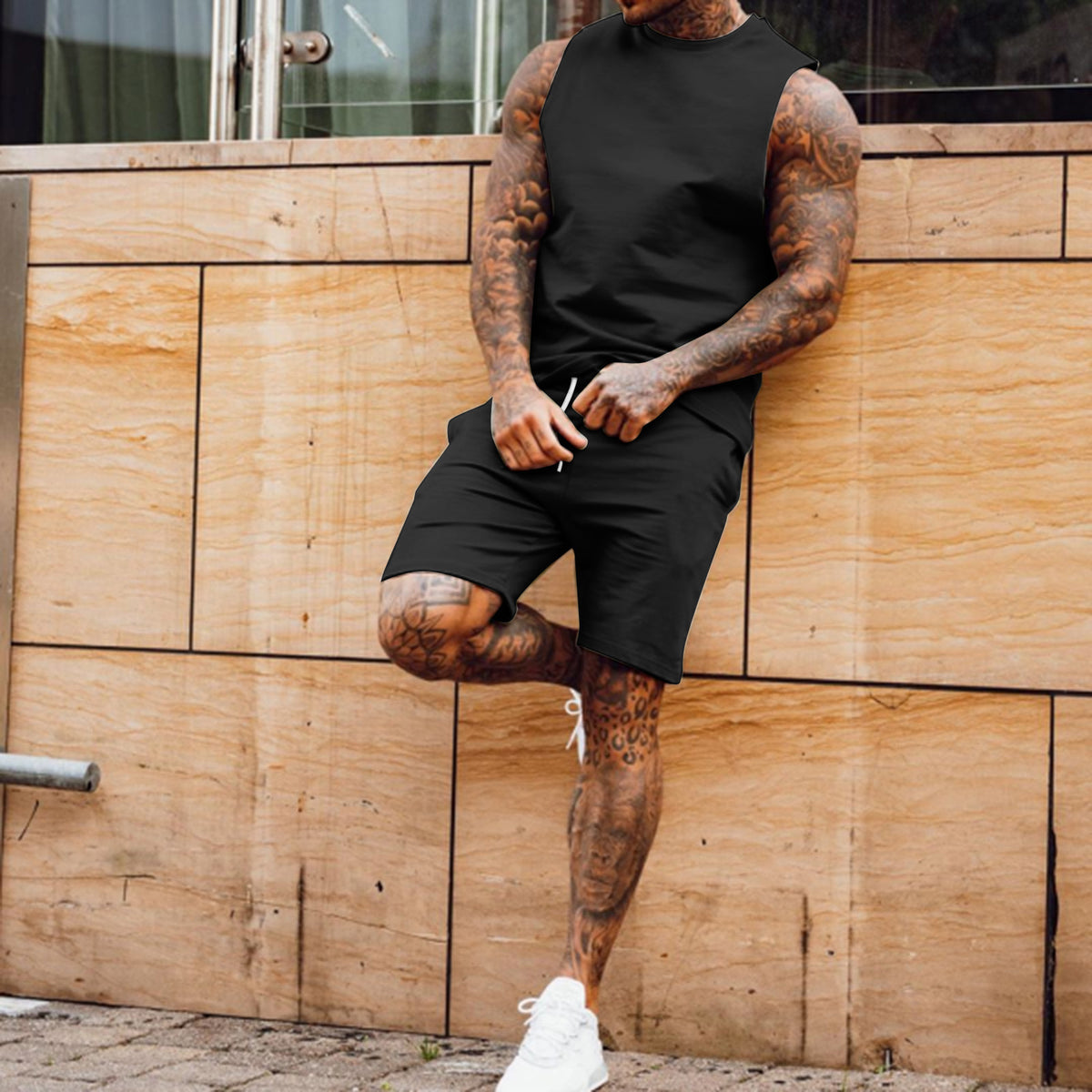 Men's Summer 2 Piece Set - Sleeveless Muscle Tank Top + Drawstring Shorts - Casual Gym & Streetwear Outfit