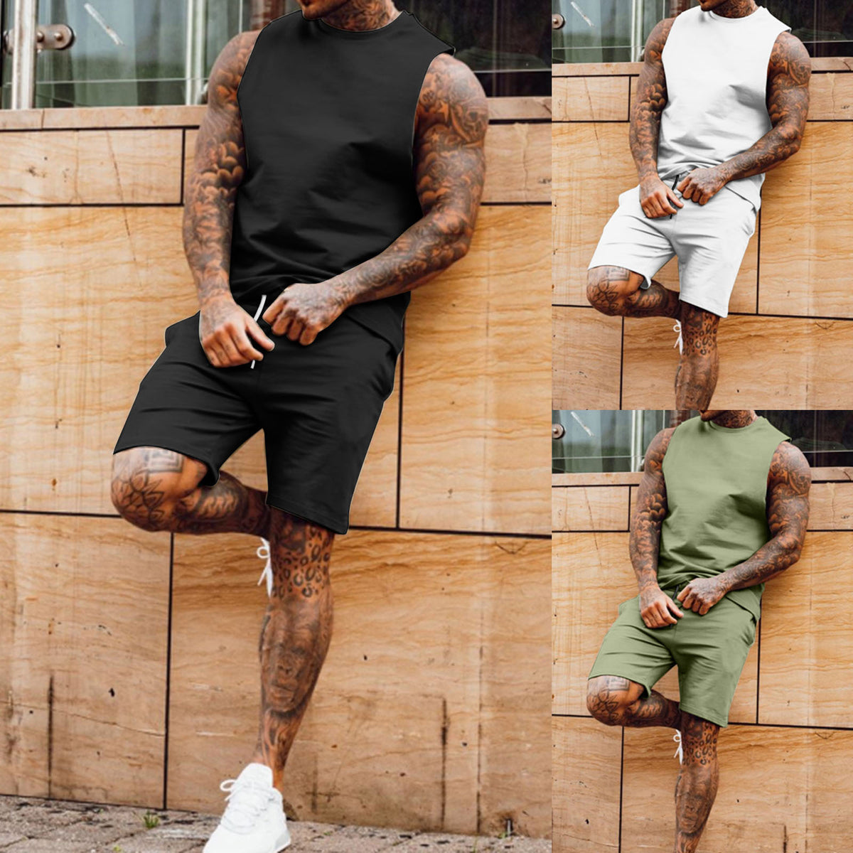 Men's Summer 2 Piece Set - Sleeveless Muscle Tank Top + Drawstring Shorts - Casual Gym & Streetwear Outfit
