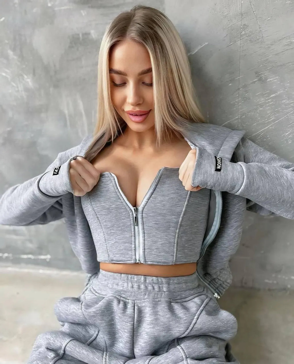 Fleece Tracksuit Set: Hoodie, Corset Crop Top & Joggers - Warm Loungewear