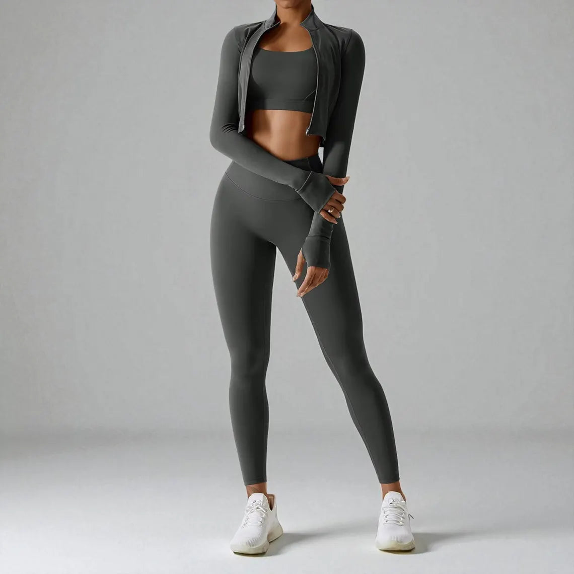 3PCS Women’s Yoga Set, Long or Short Leggings | Long Sleeve Zip Top | Gym Workout Outfits | Fitness Sportswear | Athletic Yoga Clothing