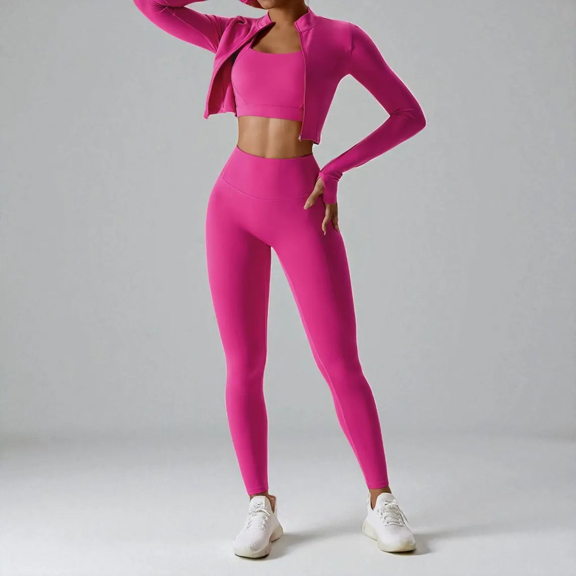 3PCS Women’s Yoga Set, Long or Short Leggings | Long Sleeve Zip Top | Gym Workout Outfits | Fitness Sportswear | Athletic Yoga Clothing