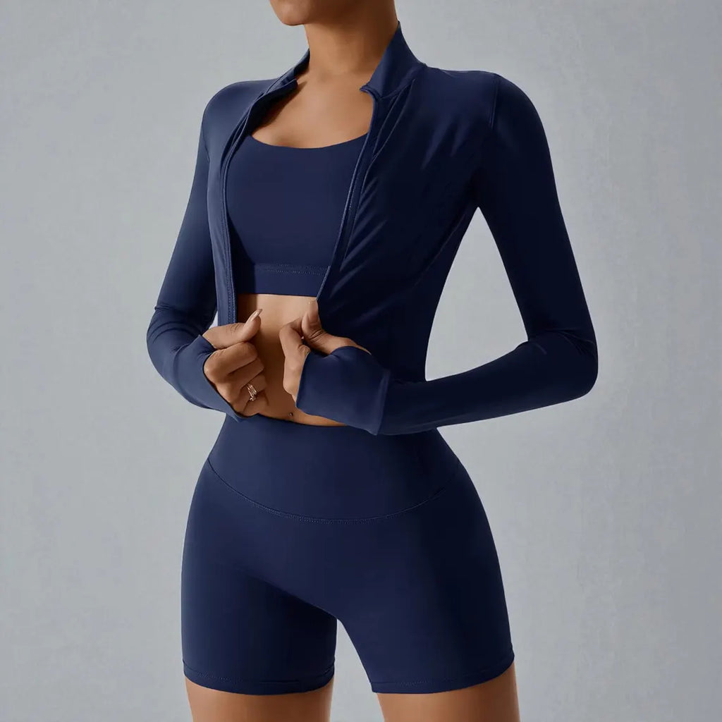 3PCS Women’s Yoga Set, Long or Short Leggings | Long Sleeve Zip Top | Gym Workout Outfits | Fitness Sportswear | Athletic Yoga Clothing