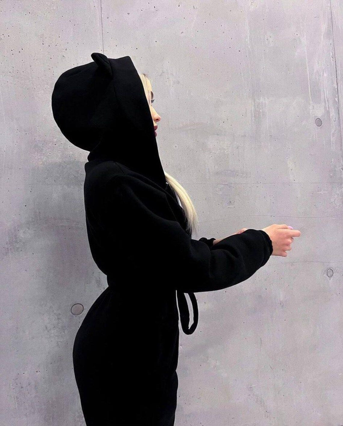White Fleece Jumpsuit: Slim Fit Long Sleeve Catsuit