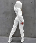 White Fleece Jumpsuit: Slim Fit Long Sleeve Catsuit