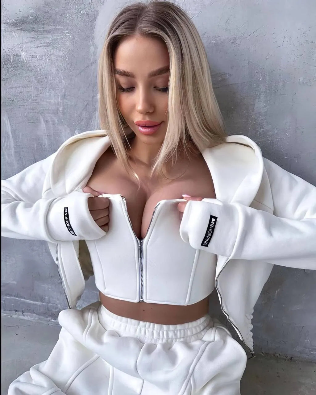 Fleece Tracksuit Set: Hoodie, Corset Crop Top & Joggers - Warm Loungewear