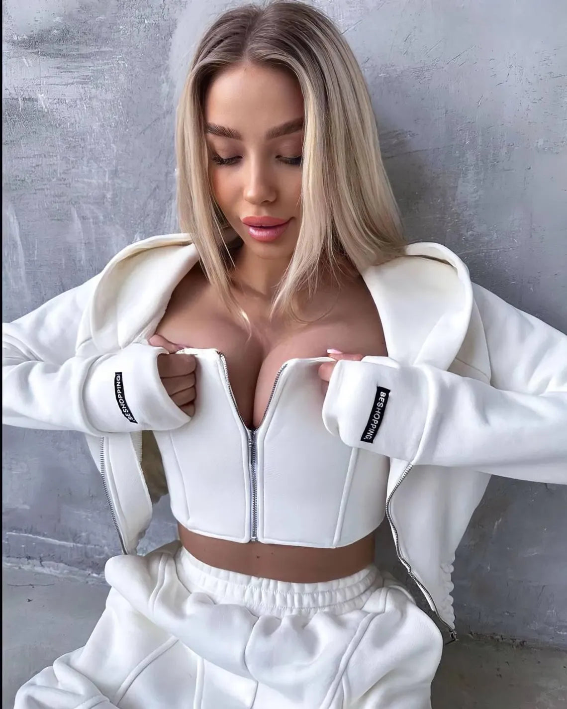 Fleece Tracksuit Set: Hoodie, Corset Crop Top & Joggers - Warm Loungewear