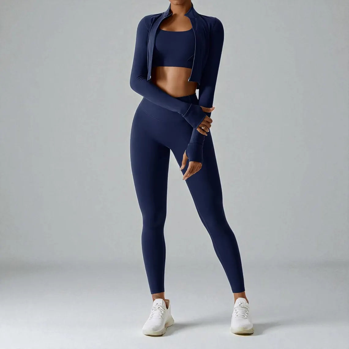 3PCS Women’s Yoga Set, Long or Short Leggings | Long Sleeve Zip Top | Gym Workout Outfits | Fitness Sportswear | Athletic Yoga Clothing